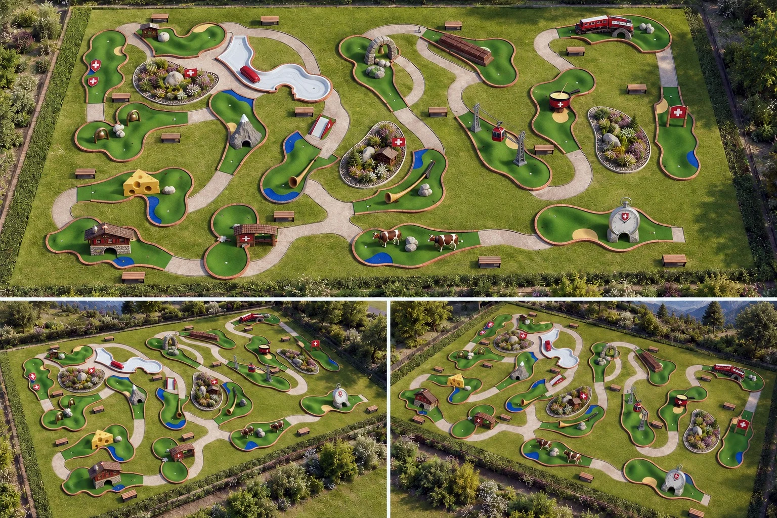 Swiss-themed miniature golf course design concept